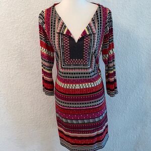 HOST PICK🔥Laundry Shelli Segal Graphic Print Dress Sz L Pink/Red/Purple/Black